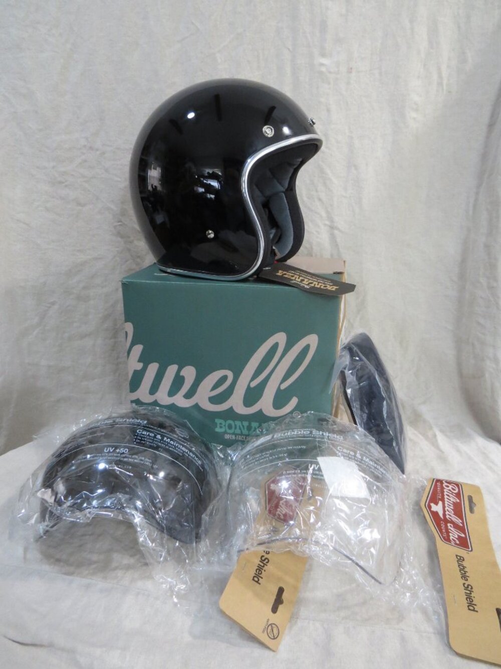 NEW Biltwell Bonanza Helmet with 2 Shields Gloss Black SIZE Large